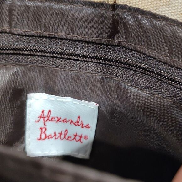 Alexandra Bartlett Bamboo Handle Striped Animal Print Small Tote Hand Bag - Picture 8 of 10